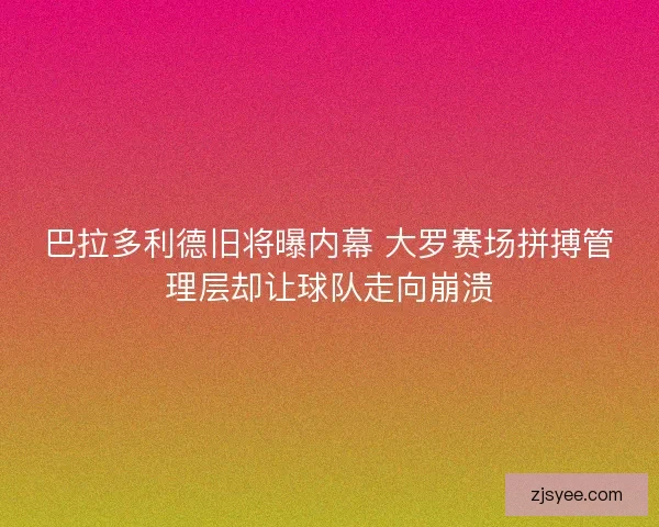 巴拉多利德旧将曝内幕 大罗赛场拼搏管理层却让球队走向崩溃